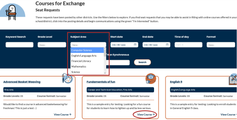filter and view course exchange